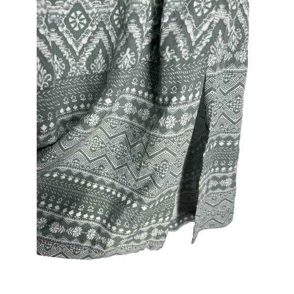 Lucky Brand Women's Midi Dress Large Green Print Button Front Short Sleeve Flowy - Picture 9 of 9